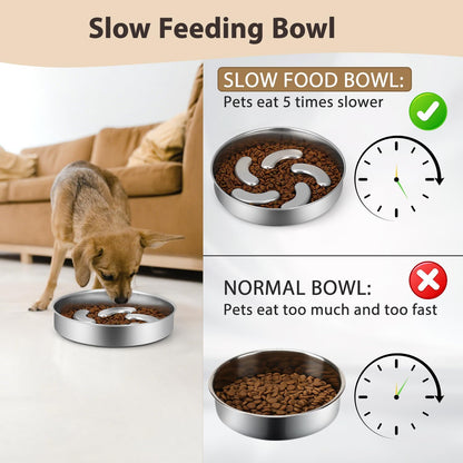 Slow Feeder Dog Bowl Stainless Steel, Heavy Duty with Non-Slip Base Dog Food Bowls for Small Medium Large Breed Size Dogs to Slow Down Eating