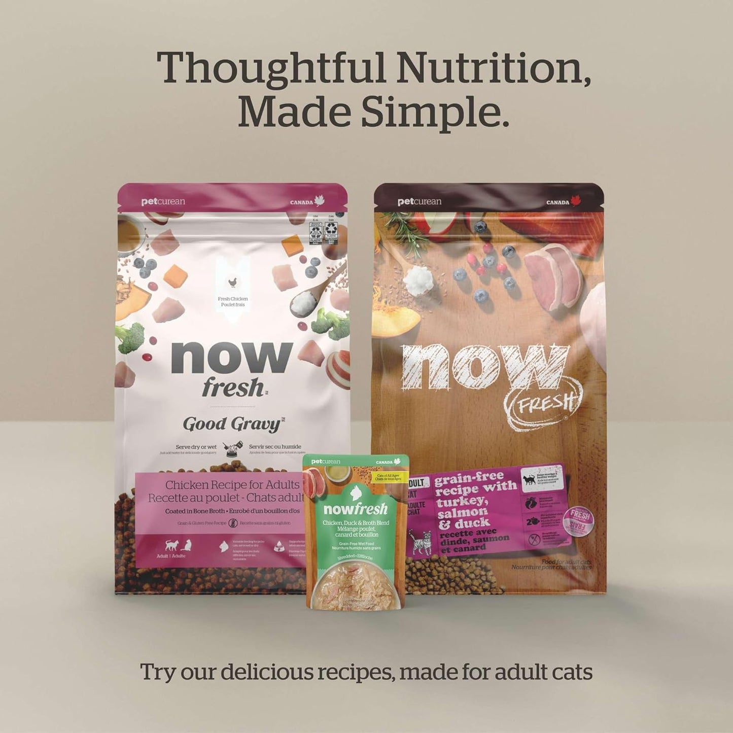 Now Fresh Good Gravy Grain-Free Dry Cat Food with Chicken, Healthy Kibble for Adults & Seniors Coated in Bone Broth – Just Add Water to Moisten, with Pumpkin for Sensitive Stomachs, 3 lb Bag