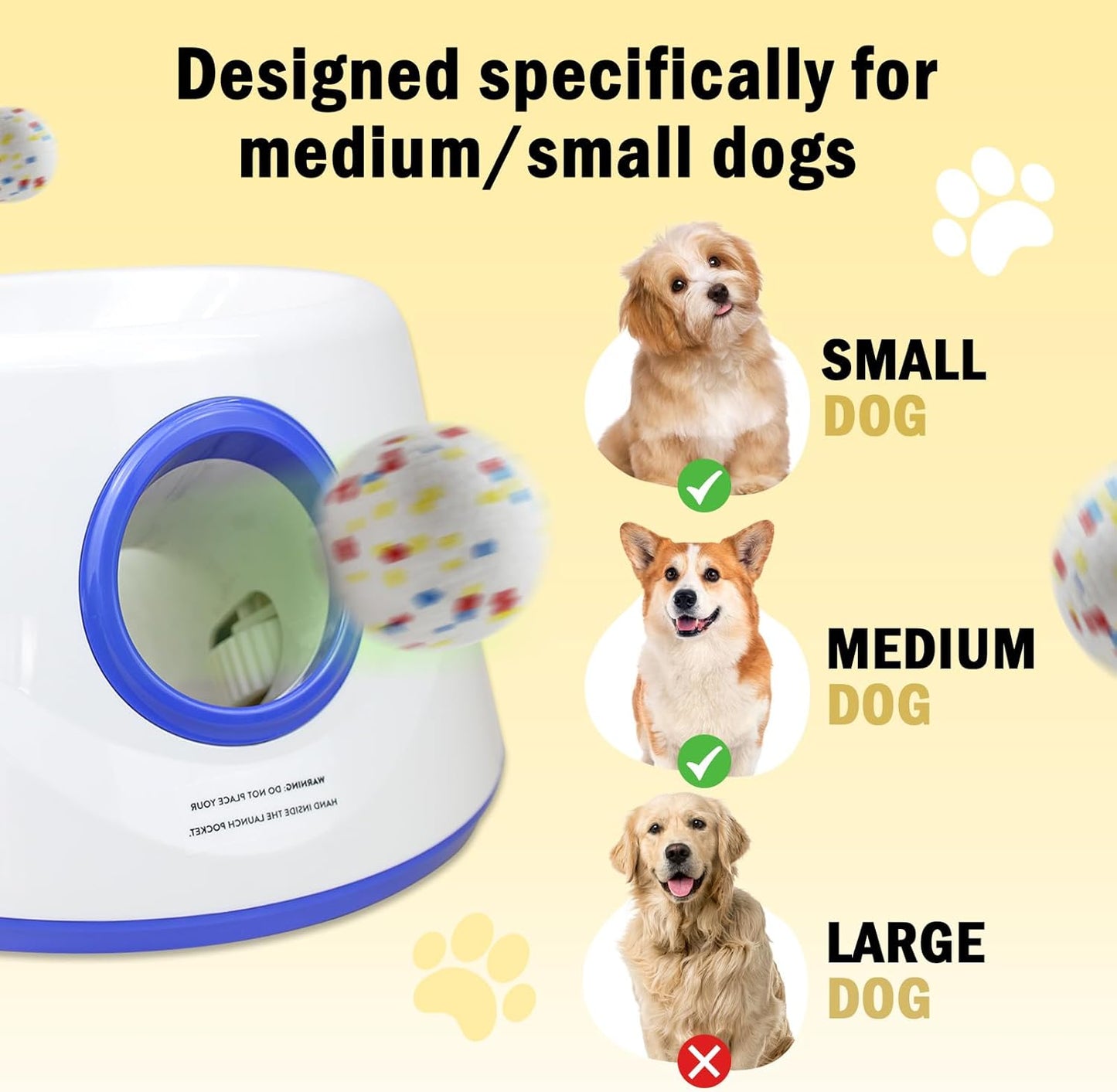 Automatic Dog Ball Launcher, Upgraded Dog Ball Throw Launcher, Adjustable Distance 20-45FT, for Small/Medium Dogs, with 3 2.3-inch ETPU Balls, Indoor and Outdoor Interactive Toys