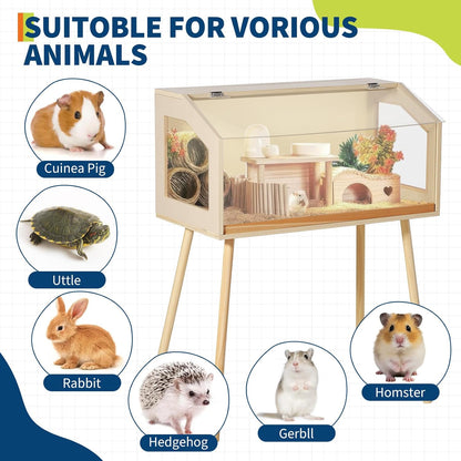 Chew-Proof Acrylic Window & Openable Top - Wooden Hamster Cage with Legs - Spacious Small Animal Habitat for Dwarf Syrian Hamsters, Gerbils, Rats, Guinea Pigs, Chinchillas - Size: 81.28×40.64×101.60cm
