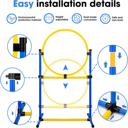 Dog Agility Course Backyard Set，Dog Agility Equipment, Dog Obstacle Course Backyard With 2-Set Agility Hurdle ，Jump Ring, 8 Weave Poles, Tunnel, Pause Box, Toy Balls And 2 Portable Carrying Bags