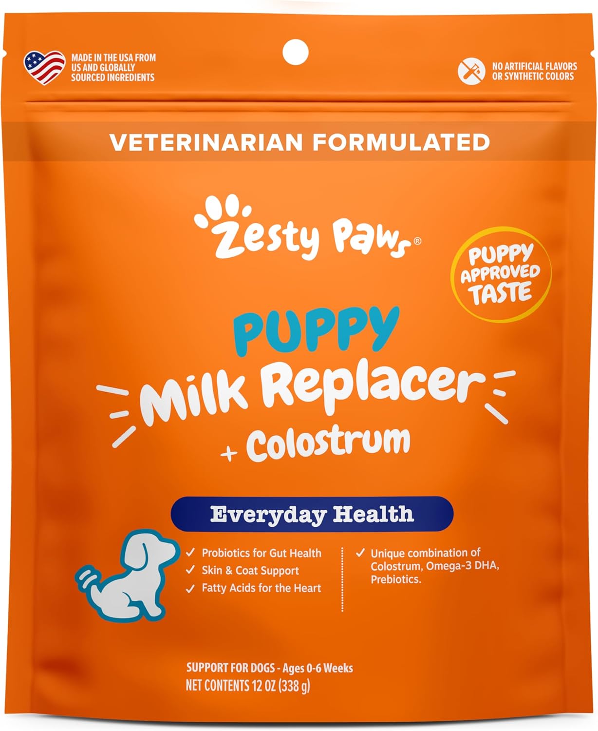 Zesty Paws Puppy Milk Replacer + Colostrum - Milk Replacement Supplement Powder for Puppies & Senior Dogs - Omega 3 DHA, Prebiotics & Probiotics for Dogs - for Skin, Coat, Heart & Gut Health - 12 oz…