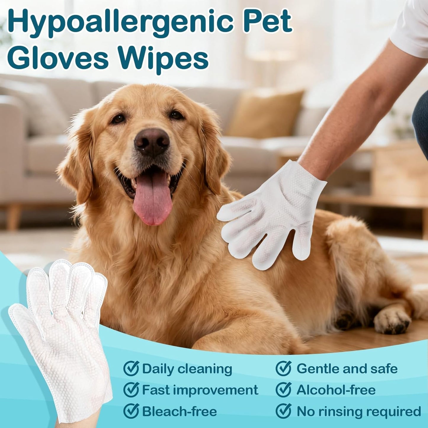 Pet Glove Wipes for Dogs - 8PCS Individual Pet Cleaning Gloves,Gentle Hydrating & Nourish Fur,Grooming Gloves for Dog & Cat Fur Horse Coat Care，Pet Bathing Wipes for Daily Care,Travel