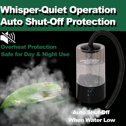 4L Reptile Humidifier Fogger with Extended Hose - Adjustable & Quiet Fogger/Mister for Chameleon, Bearded Dragon, Amphibians - Large Capacity(Black)