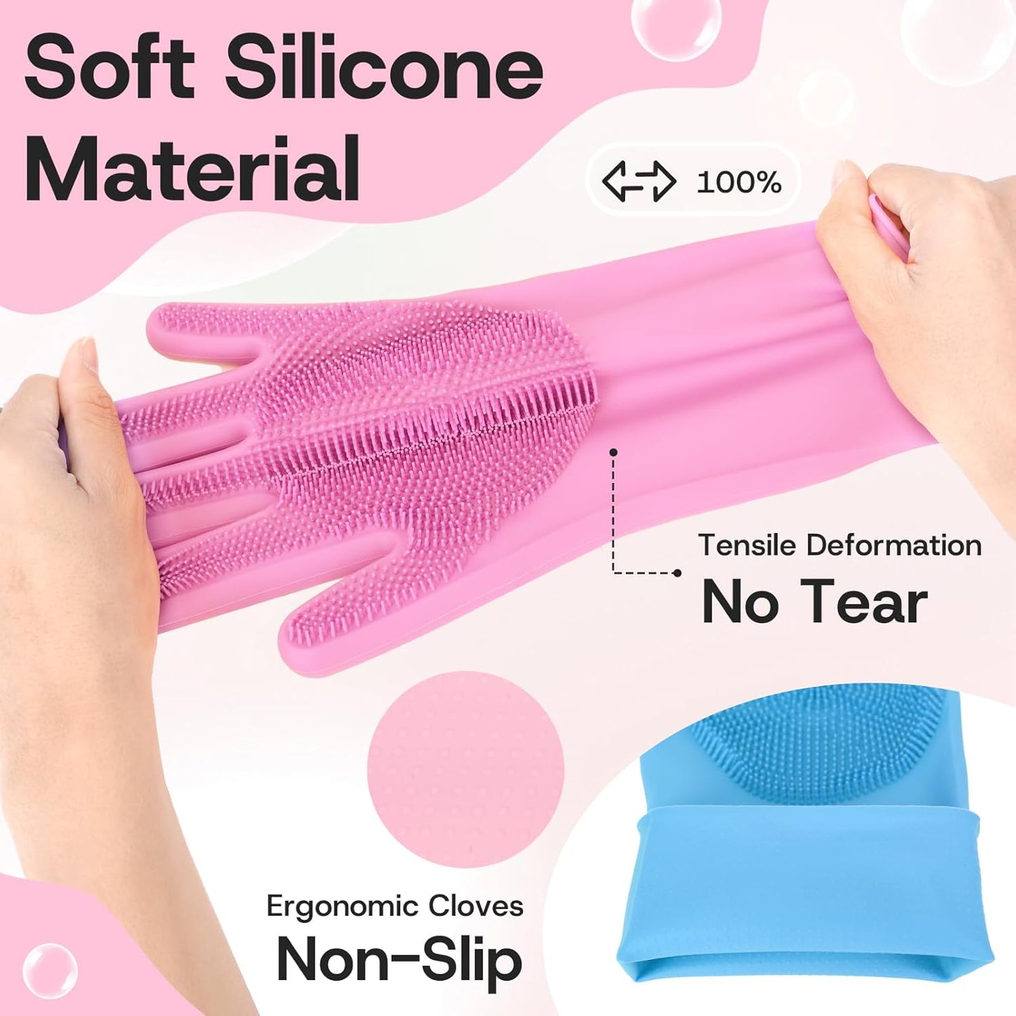 2-Pair Pet Hair Remover Glove for Dogs and Cats Washing, Grooming, & Deshedding – Multipurpose Silicone Dog Bath Gloves, Cat Brush Glove Mitt for Pet Cleaning & Household Use (pink & Blue)