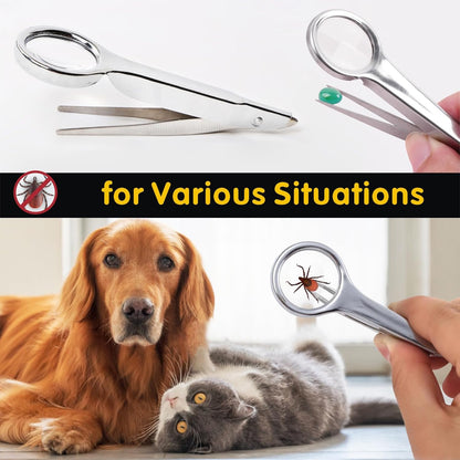 Tick Removal Tool for Dogs, Tick Tweezers Remover Tool Kit Quick Safe Tick Hook Flea Tick Tweezers Flea Comb Magnifying Glass for Dogs Cats