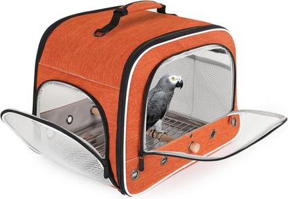 halinfer Large Bird Carrier Cage, Portable Bird Carrying Bag with Metal Tray and Grate to Transport Medium and Large Birds Like African Grey, Long Tail Cockatiel and Parrot