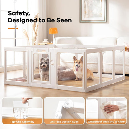 Clear Acrylic Dog Playpen Indoor, Puppy Cat Small Pet Play Pen, Pet Cat Playpen for Rabbits, Dog Fence Crate Kennel Whelping Cage (White, 10 Panel)