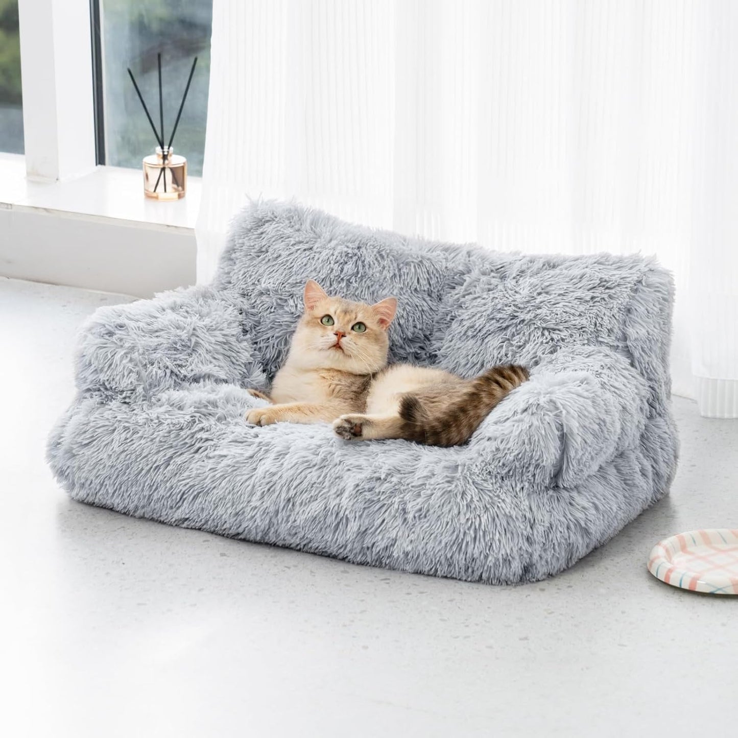 Mewoo Dog Couch, Small Dog Bed with Removable Washable Cover, Cute Cat Couch for Pets, Cat Beds for Indoor Cats with Anti-Slip Bottom (Grey)