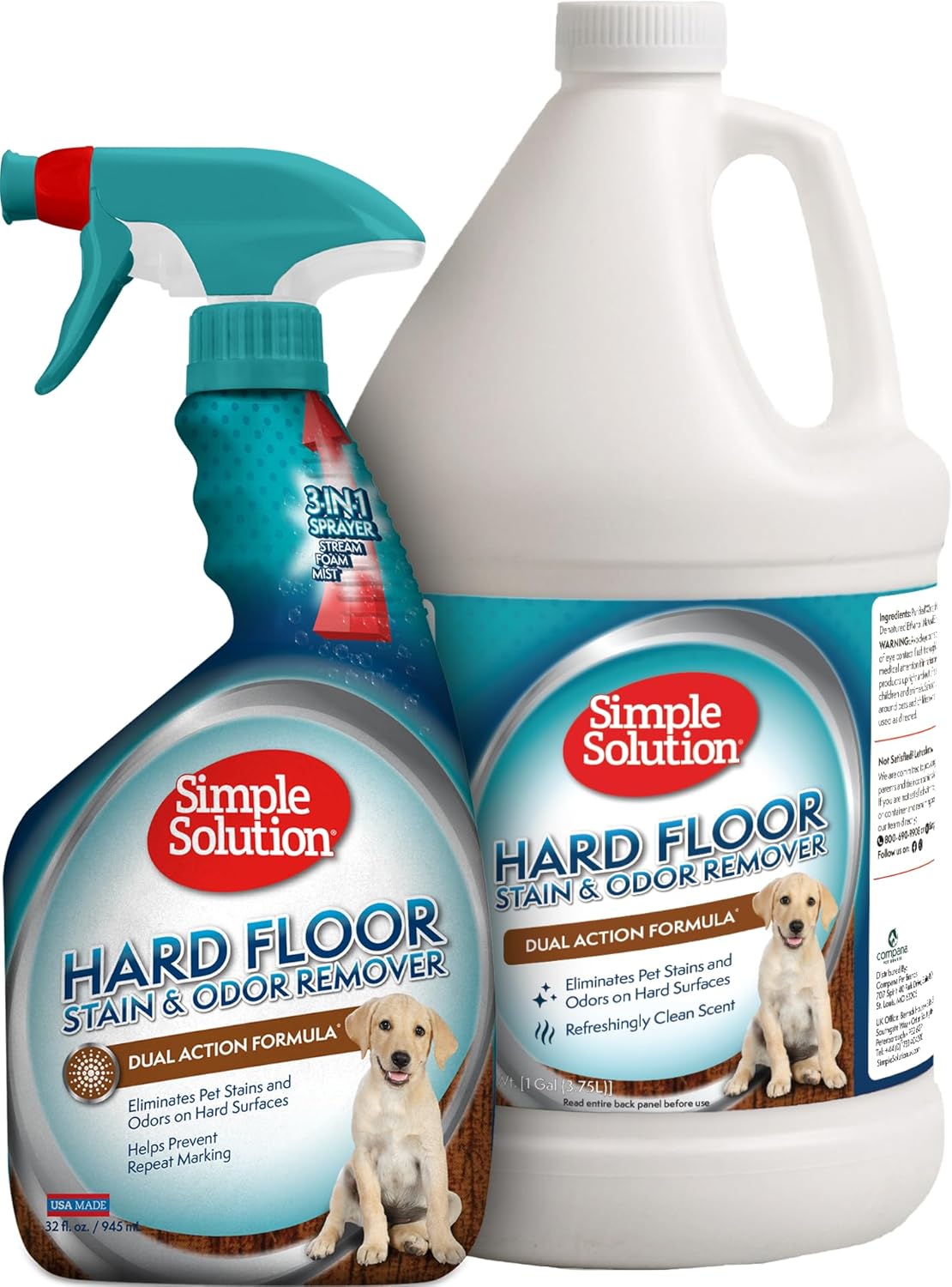 Simple Solution Hard Floor Pet Stain and Odor Remover, Dog Stain and Odor Eliminator Spray, Enzyme Cleaner, Pet Urine Remover for Hardwood Floors, Pee and Poop Destroyer, 32oz and Gallon Bundle