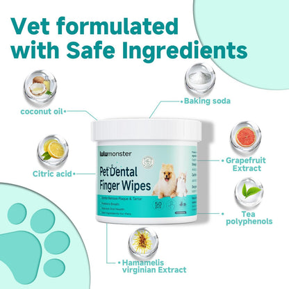 Pet Dental Finger Wipes for Dogs & Cats, Dog Teeth Cleaning Wipes Dog Tooth Brushing Kit by Remove Plaque and Tartar & Freshens Breath Buildup No-Rinse Dog Finger Toothbrush