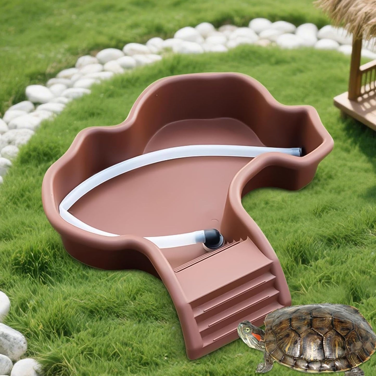 Turtle Bathtub, Bathtub with Ramp – Easy to Clean Soaking Tub with Drain for Aquarium Balcony Living Room Garden