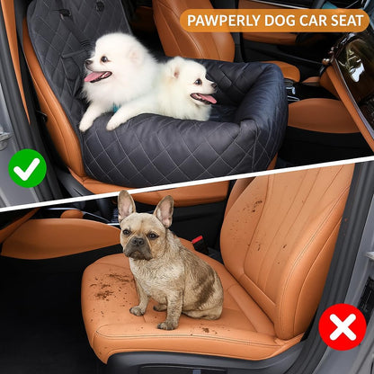 Dog Car Seat/Bed for Small & Medium Dogs up to 40 lbs – Plush Cushion, Safety Belt, Waterproof Washable Cover, Storage Pockets – Fits Front & Back Seats, Travel Booster Seat for Pets