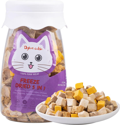 Dylan's cabin Cat Dog Food - Freeze Dried Dog Treats 5 in 1 Meat Chicken Duck Salmon Yolk Chicken Liver Meat Natural Human-Grade Cat Snack(142g)