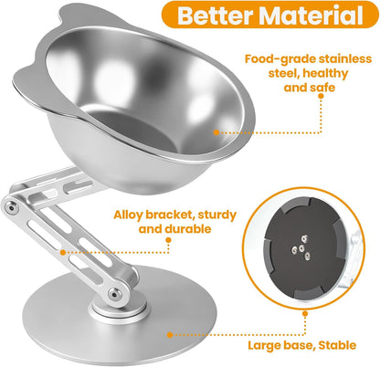 BEAVE NIUNIU Alloy Elevated Cat Bowl - Height & Angle Adjustable Raised Food Water Bowl Stand, 330ml Stainless Steel Dish, 7.9in Max Height Stable Pet Feeder for All Cat Sizes