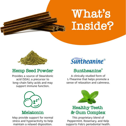 Zesty Paws OraStix for Dogs - Calming Dental Sticks for Stress with Hemp Melatonin Chamomile Dog Healthy Teeth and Gums Calm Composure for Fireworks and Thunderstorms - 25oz