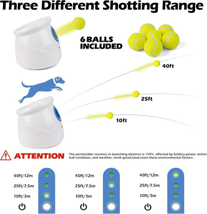 Pet Prime Dog Automatic Ball Launcher for Large Dogs Ball Thrower Machine Outdoor Indoor Use Interactive Dog Toy Adjustable Distance 10-40ft - Included 6 PCS 2.5” Tennis Balls and a Whistle
