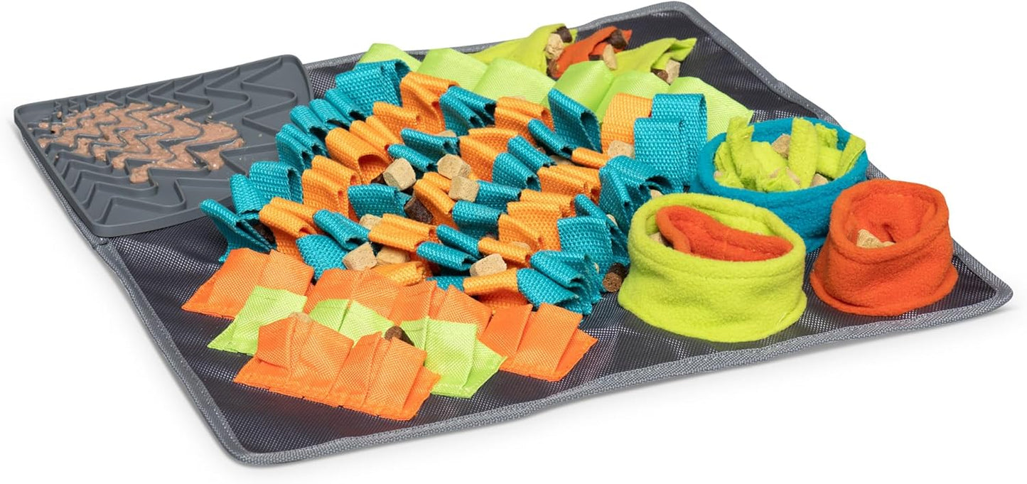 Messy Mutts Square 16" x 16" Forage and Lick Mat with Non-Slip Suction Cups | Stimulating Sniffing Interactive Puzzle for Dogs | Silicone Triangle Licking