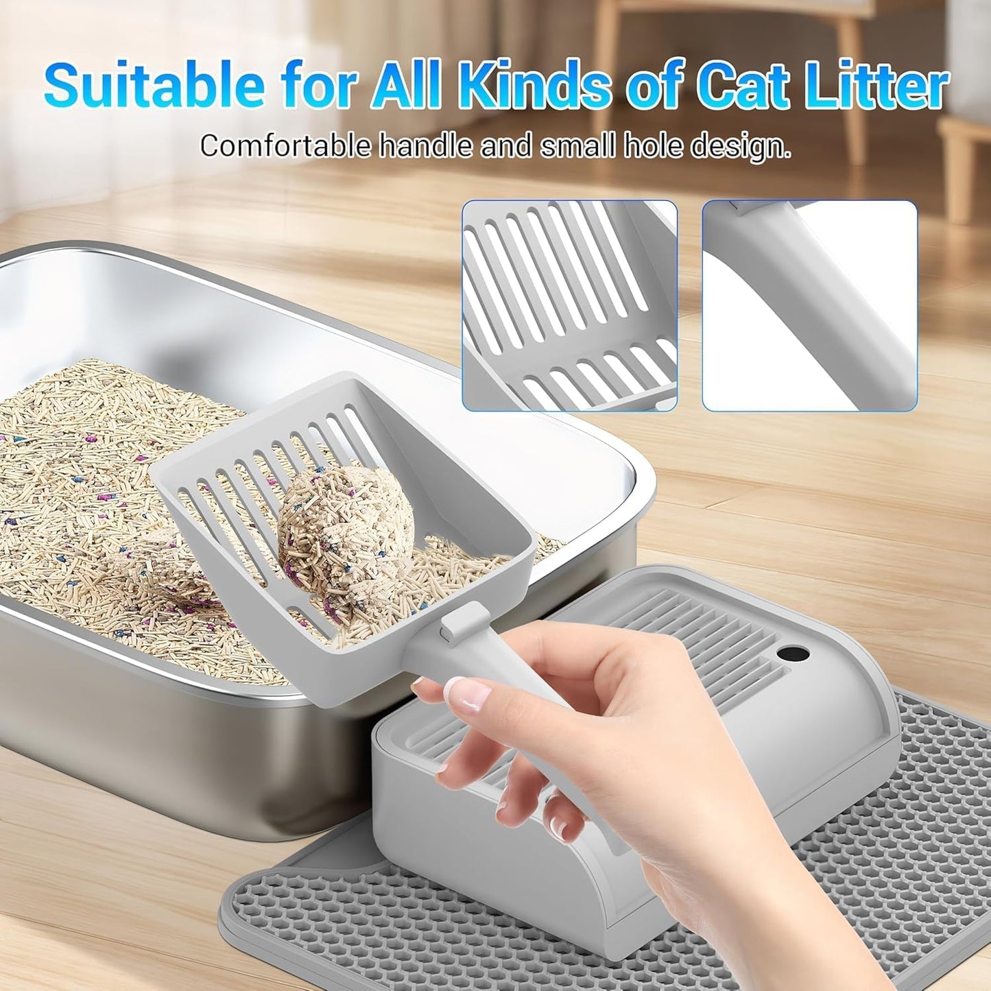 Stainless Steel Cat Litter Box, Enclosed Top Entry with 180° Flip Lid, XL Large Anti-Leak Litter Pan for Big Cats, Odor-Proof & Easy Clean, Includes Scoop (Grey)