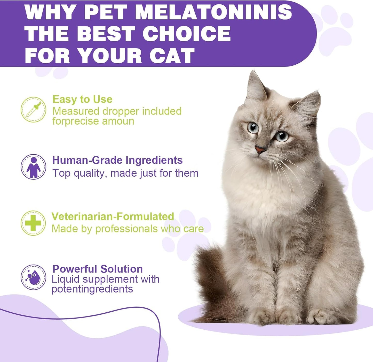 Cat Melatonin, Melatonin for Cats, Cat Tranquilizer to Anxiety Relief for Feline and Stressful Emotions in Kitten, Cats Sleep Aid to Promote Relaxation and Entry into Sleep in Kitten