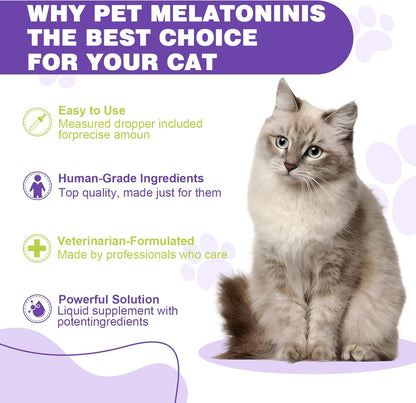 Cat Melatonin, Melatonin for Cats, Cat Tranquilizer to Anxiety Relief for Feline and Stressful Emotions in Kitten, Cats Sleep Aid to Promote Relaxation and Entry into Sleep in Kitten