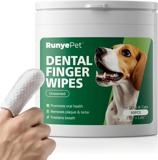 Larger Size Pet Dental Finger Wipes for Dogs & Cats – Rinse-Free Oral Care, Helps Reduce Plaque & Tartar, Freshens Breath, Disposable Finger Wraps for Gentle Gum Cleaning, 50 Count