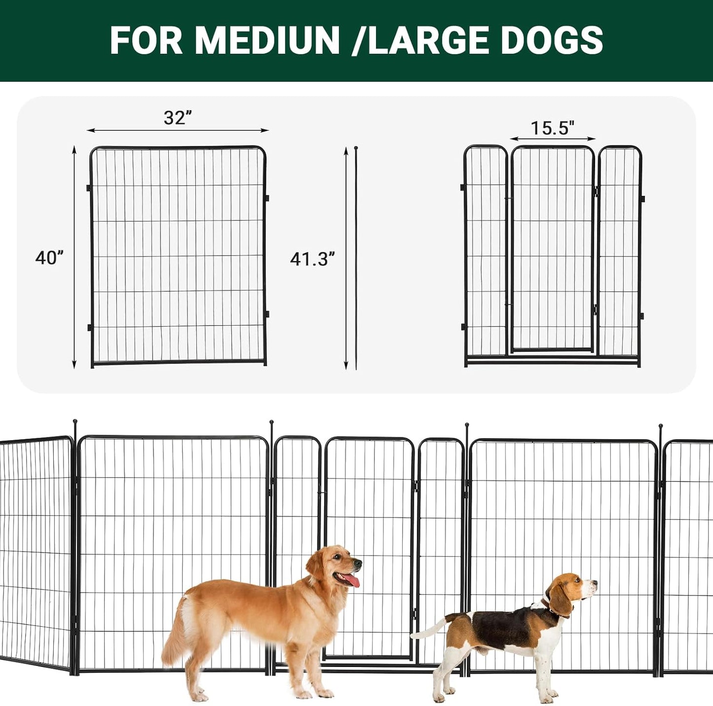 Upgraded 40" Heavy-Duty Metal Pet Playpen, 8 Panel Foldable Exercise Pen with Secure Door, Rustproof & Floor-Protective, Portable Indoor/Outdoor Small Animal & Puppy Fence