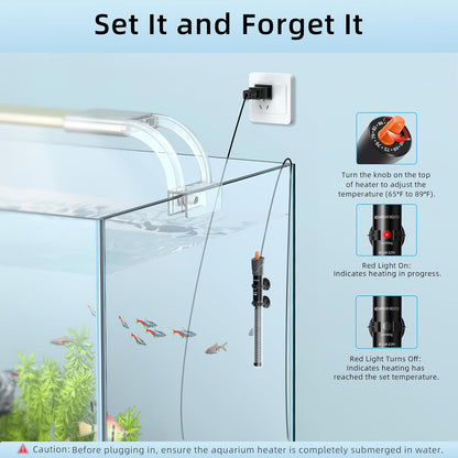 HiTauing Aquarium Heater 300W, Adjustable Knob Fish Tank Heater with 2 Powerful Suction Cups, Submersible Betta/Turtle Tank Heater for Freshwater and Saltwater Tanks