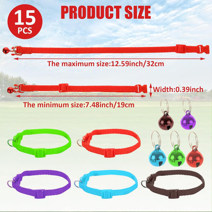 Acrux7 15 Pack Goat Collars with Bells, Adjustable Nylon Goats Collars and Metal Bells, Anti-Lost Grazing Bell for Small Farm Animal Sheep Goat Cow Accessories, 5 Colors