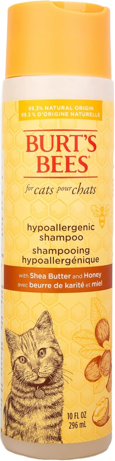 Burt's Bees for Pets Hypoallergenic Cat Shampoo with Shea Butter and Honey - A Gentle Kitten Shampoo for Indoor Cats with Dry & Itchy Skin, Sensitive Skin, Cat Bathing Supplies, 10 Fl Oz