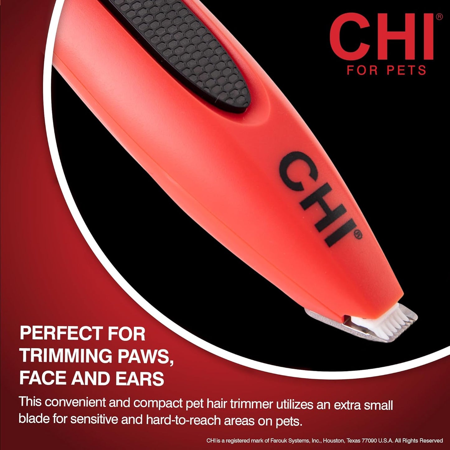 CHI for Pets Small Area Pet Hair Trimmer - Grooming Tool for Spot Trimming on Paws, Face, and Ears on Dogs and Cats - Safe Fur Trimmer for Sensitive Areas