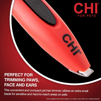 CHI for Pets Small Area Pet Hair Trimmer - Grooming Tool for Spot Trimming on Paws, Face, and Ears on Dogs and Cats - Safe Fur Trimmer for Sensitive Areas