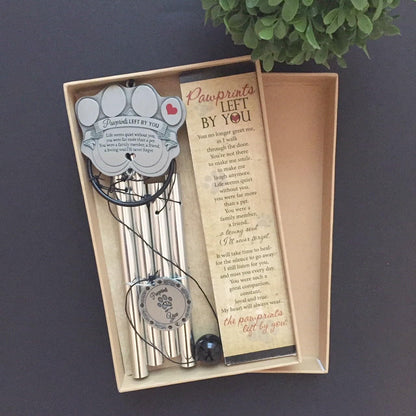 Pet Memorial Wind Chime - 18" Metal Casted Pawprint Wind Chime - A Beautiful Remembrance Gift for a Grieving Pet Owner - Includes Pawprints Left by You Poem Card