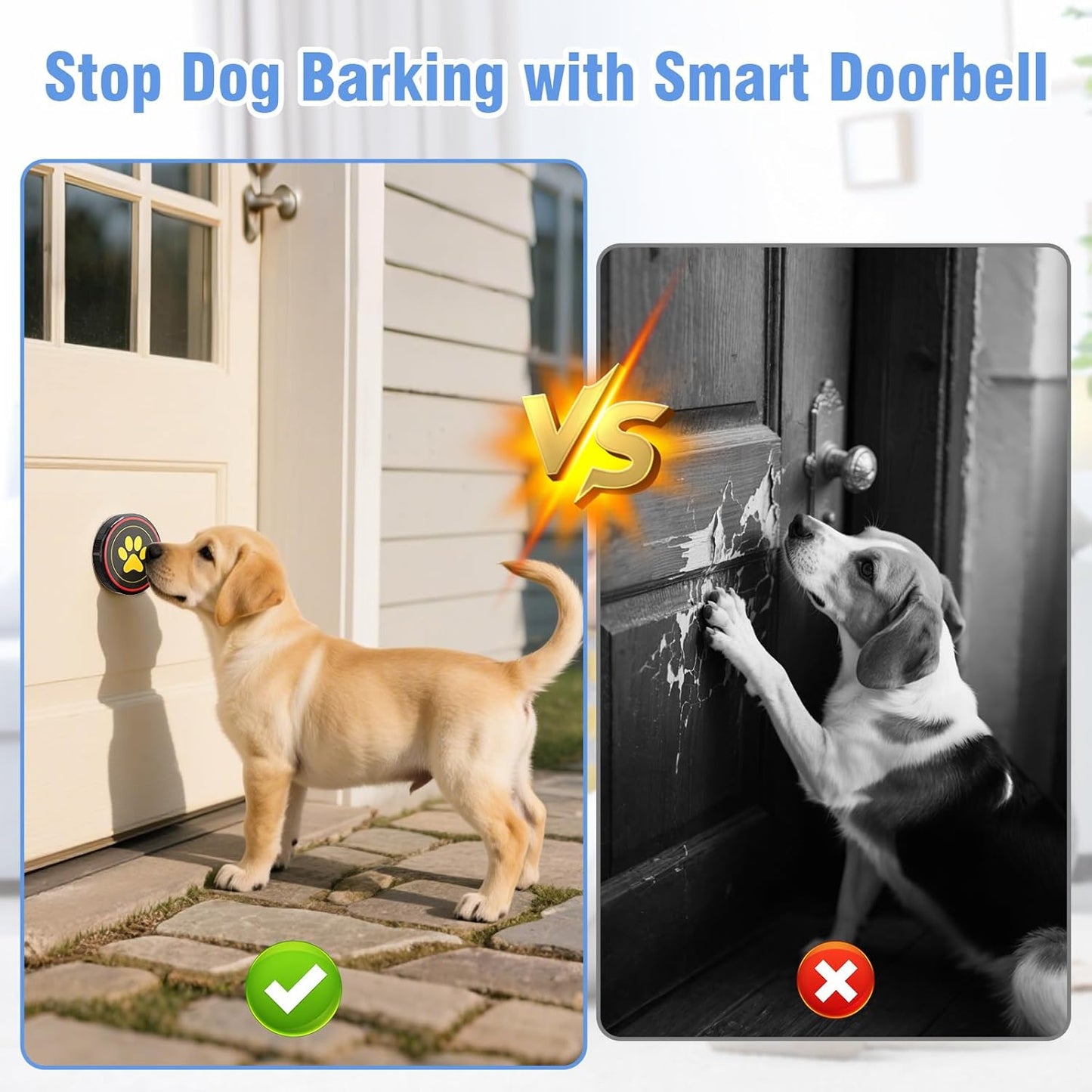 ChunHee WiFi Smart Dog Door Bell for Potty Training to Go Outside–Wireless Doggy Doorbell with Tuya Phone Notification–Waterproof Touch Button and Adjustable Volume, Multi-User Alerts(2 Dog Buttons)