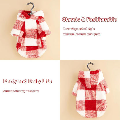 BAMY Red Square Dog Hoodie with Hat, Warm Pet Sweater Clothes, Daily Cat Winter Sweatshirt for Cats Small Medium Dogs Puppy Pomeranian Teddy (X-Large)