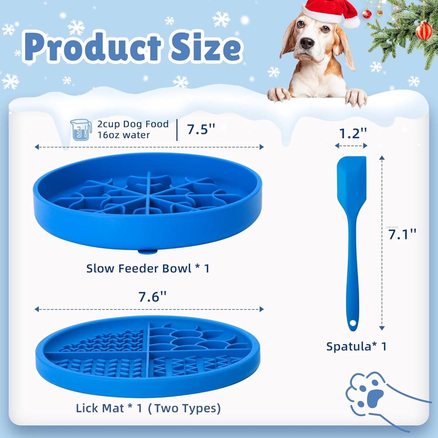 2 in 1 Slow Feeder Dog Bowls with Suction Cups,Silicone Lick Mat for Dogs,DIY Wet or Dry Food,Slow Feeder & Non-Slip Design & Dishwasher Safe,Treat Mat Puzzle for Dogs Cat,UU Bowl,Navy,Flower Lick Pad