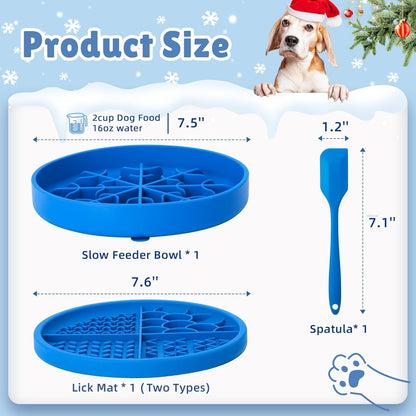 2 in 1 Slow Feeder Dog Bowls with Suction Cups,Silicone Lick Mat for Dogs,DIY Wet or Dry Food,Slow Feeder & Non-Slip Design & Dishwasher Safe,Treat Mat Puzzle for Dogs Cat,UU Bowl,Navy,Flower Lick Pad