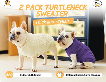 2 Pack Dog Sweaters for Small Dogs - Puppy Medium Warm Clothes in Winter, Turtleneck Pullover Design for Boy Girl Pet, Doggie, Cat, Kitten Chihuahua Bulldog Pug Beagles (S, Purple, Beige)