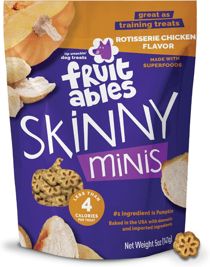 Fruitables Skinny Minis Dog Treats, Healthy Pumpkin Treat for Dogs, Low Calorie & Delicious, Puppy Training, No Wheat, Corn or Soy, Made in the USA, Rotisserie Chicken Flavor, 5oz