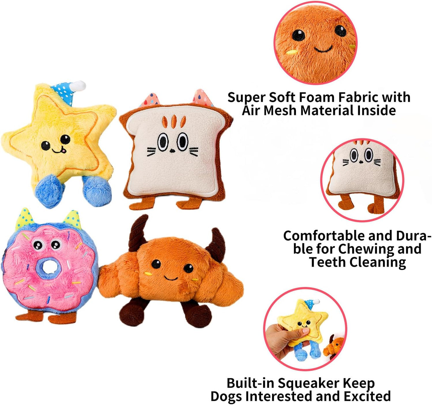 DODODOLA Small Dog Toys Squeaky Durable Push Puppy Toys for Chewing with Crinkle Paper for Small Medium Dogs