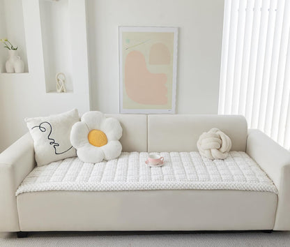 Couch Cover for Dogs Washable, Fuzzy Pet Cover for Sofa, Covers for 3 Cushion Couch Pet Friendly, Non Slip Dog Bed Mat Blanket (White, 27.6x70.9 inch)