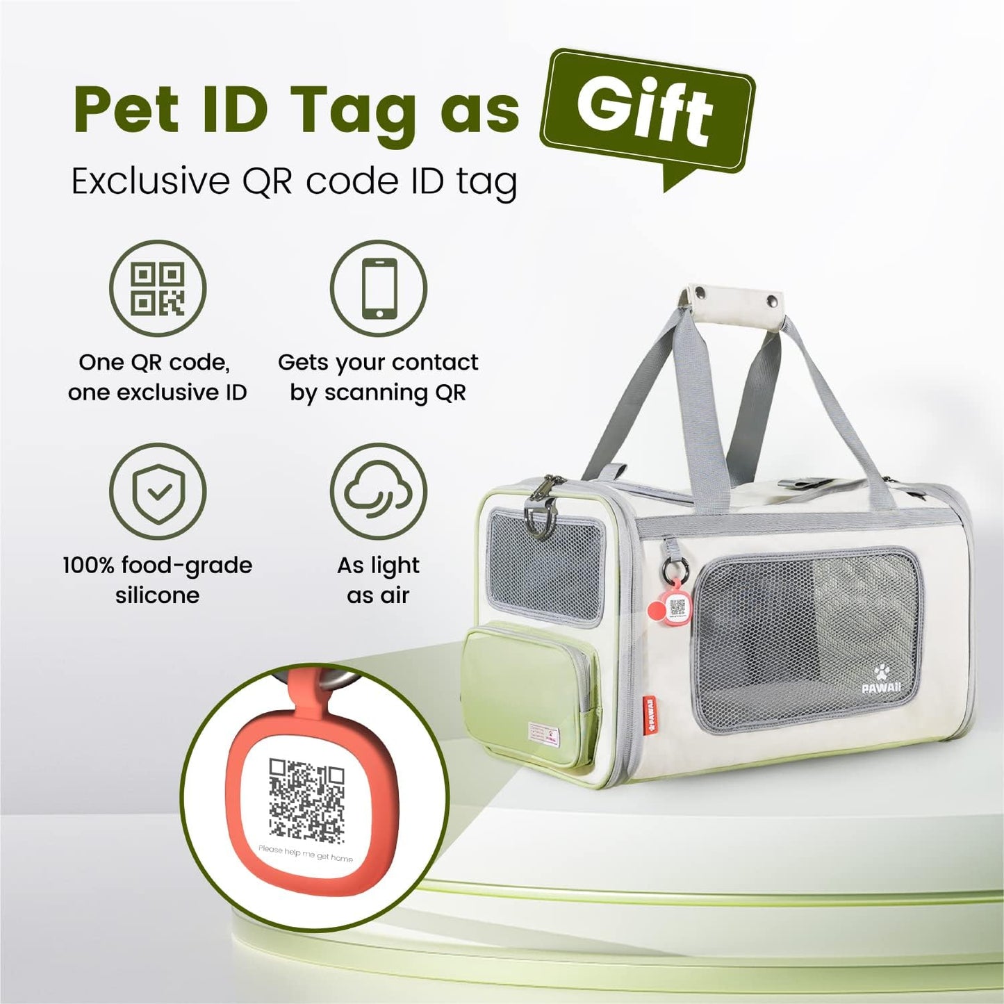 Cat Carrier with ID Tag and Double Stainless Steel Bowls(12 oz)