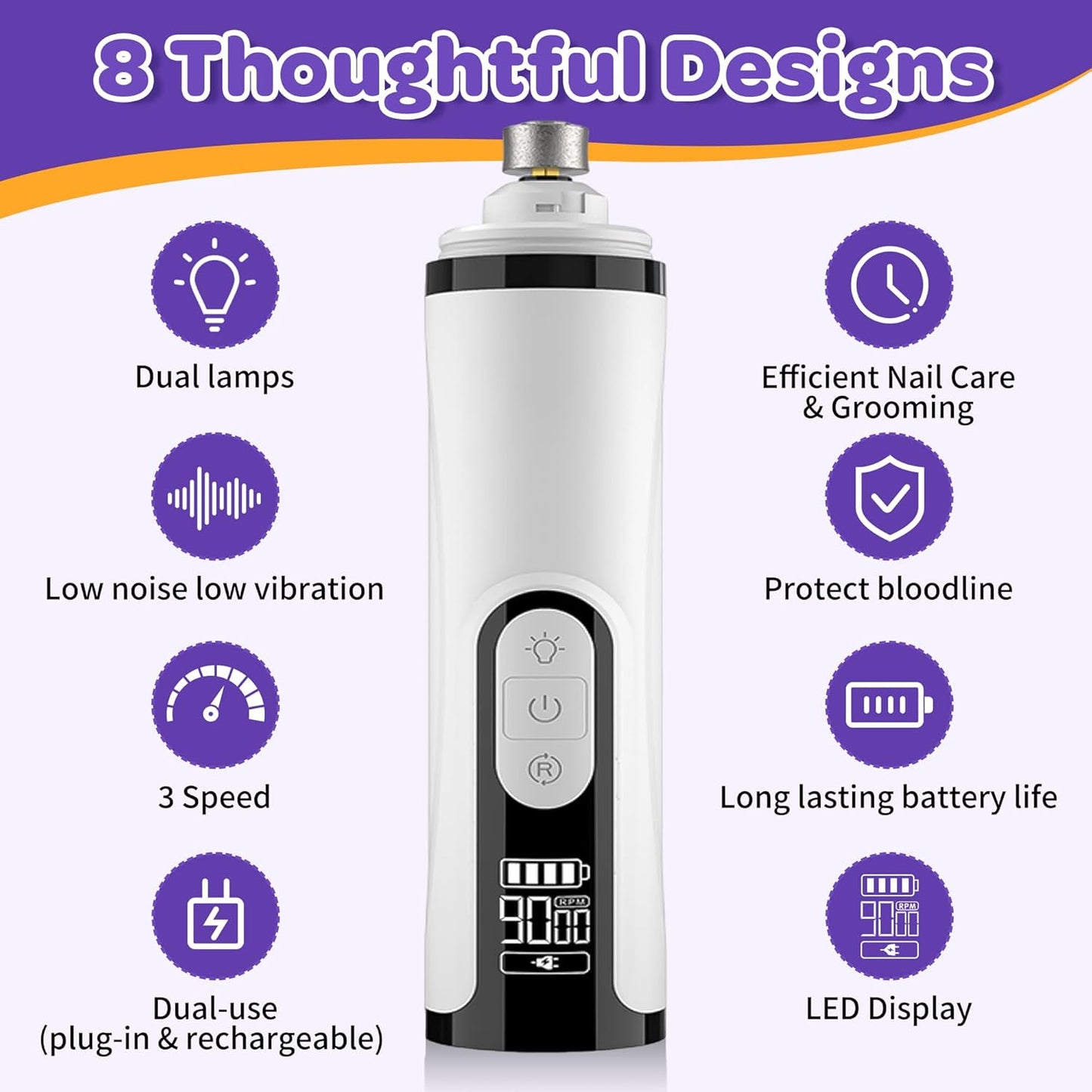 Pet Nail Grinder Dog Claw Care Pets Grooming Dog Nail Grinder Dog Nail Trimmer Painless Paws Grooming Smoothing for Small Dogs Cats 3 Speeds 2000mAh Battery for Gentle Pet Grooming