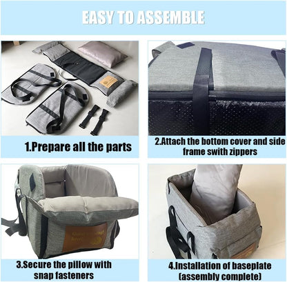 Center Console Dog Car Seat Portable Pet Car Seats Multi-Purpose Dog Booster Seats Travel Pet Bed with Soft Cushion Safety Belt Adjustable Straps and Storage Pocket for Small Pet