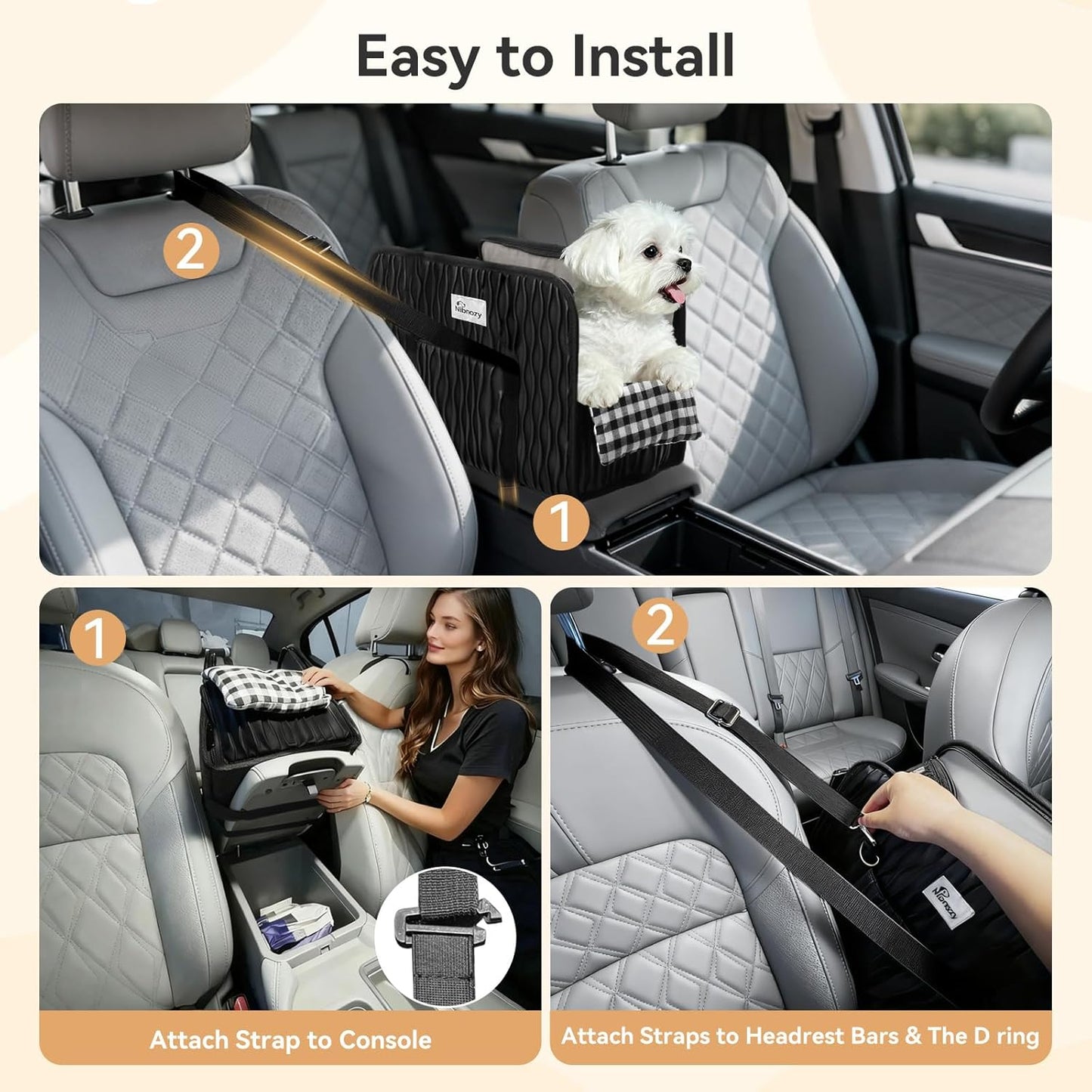 Center Console Dog Car Seat - Portable Armrest Booster Car Seats for Small Dogs, Detachable Washable Pet Carriers Puppy Essentials- Support Pet Up to 11lbs
