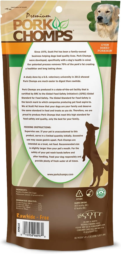 Pork Chomps Baked Pork Skin Dog Chews, 8-inch Rolls, Real Chicken Wrap, 2 Count