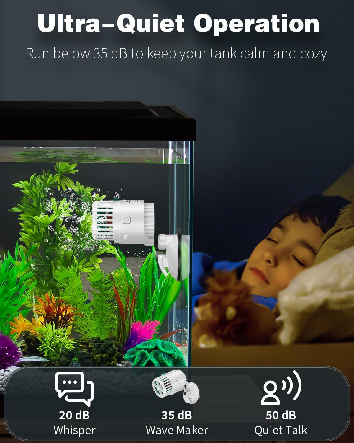 Pawfly Wave Maker for Aquarium, 1300 GPH Aquarium Powerhead, Quiet Submersible Wavemaker for 25-100 Gallon Fish Tanks, Water Circulation Pump with Strong Suction Cup Base