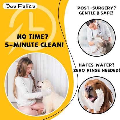 Pet Glove Wipes for Dogs Cats Disposable Dog Wipes Cleaning Deodorizing for Fur Paws and Butt Rinse Free Shampoo Mittens Cat Grooming Bath Wipes 20PCS