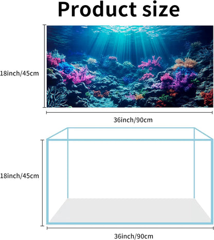 COMSUN 3 Pack Aquarium Background, 36x18 inches Polyester Aquarium Background, Cloth Fish Tank Background, Undersea Corals Sunshines & Rock Aquatic Plants