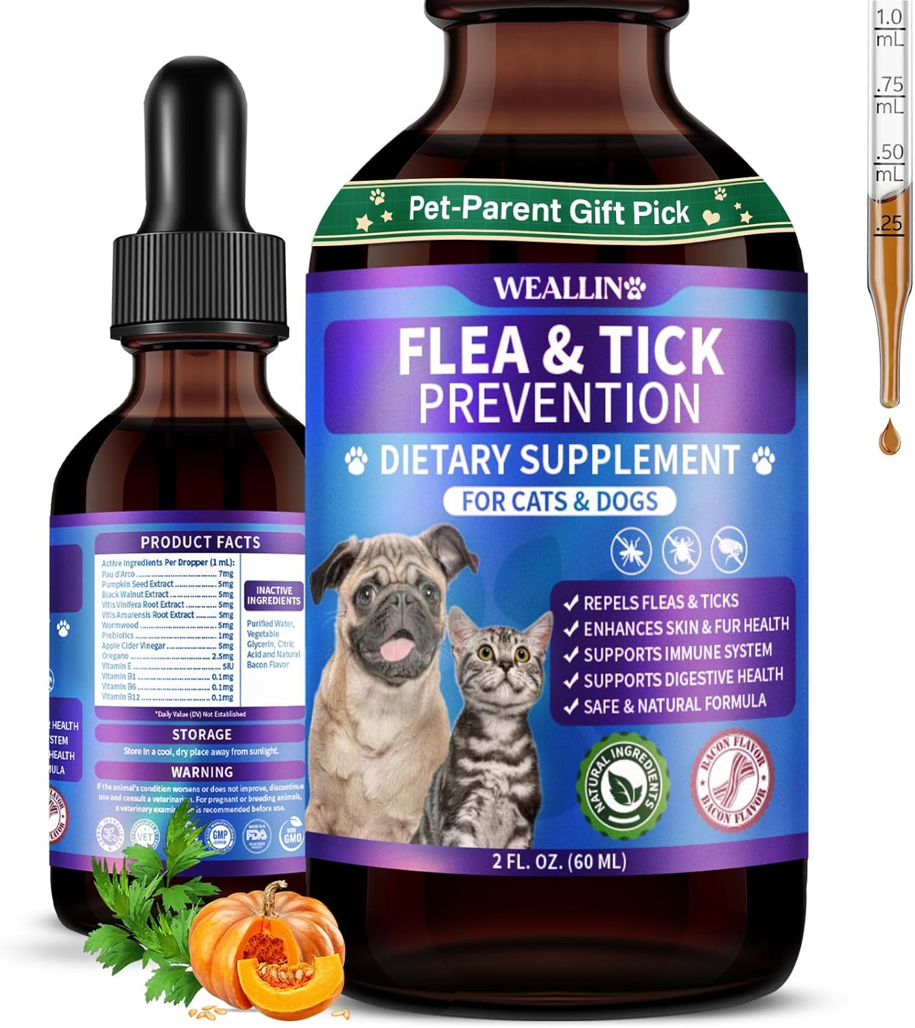 Flea and Tick Support for Dogs and Cats Natural Flea Treatment Drops with Multivitamin for Pets Oral Flea & Tick Prevention for Dogs and Cats Flea Herbal Drops for All Breeds and Ages